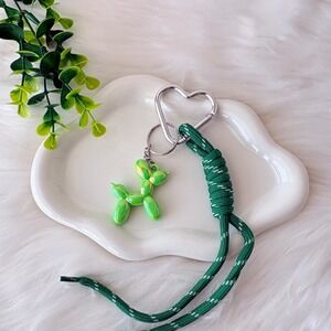 Green Iridescent Balloon Dog Keychain/ Bag Charm with Braided Lanyard